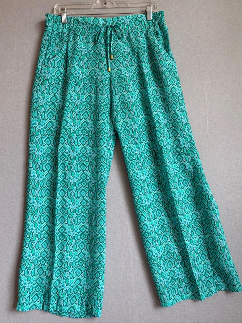 Helen Jon Seaside Pants - Costa Del Sol Teal/Turquoise Geometric Print szL Beach - Picture 3 of 6